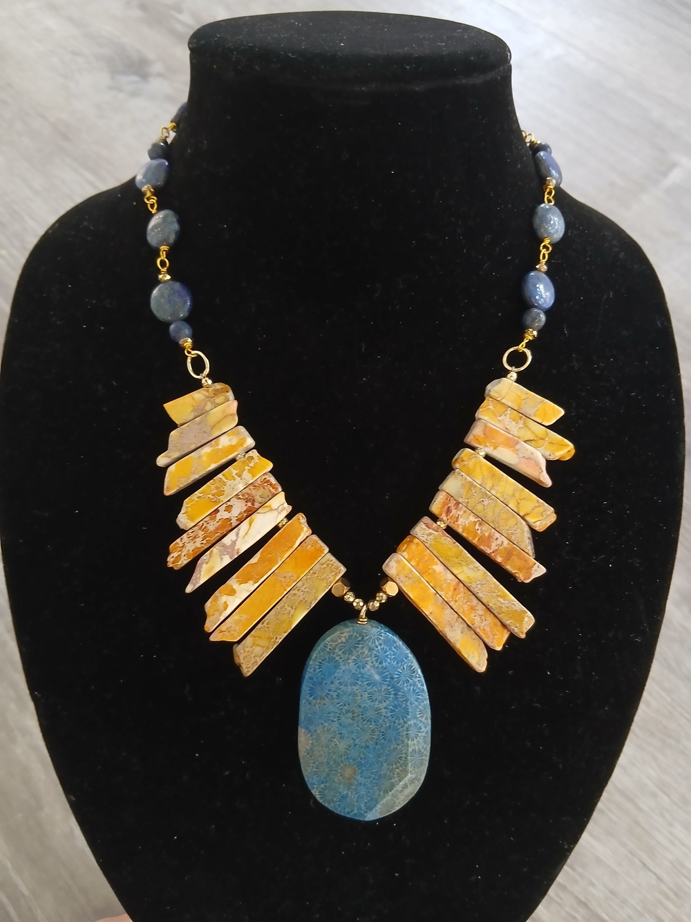 Handcrafted Yellow and Blue Stone Statement Necklace